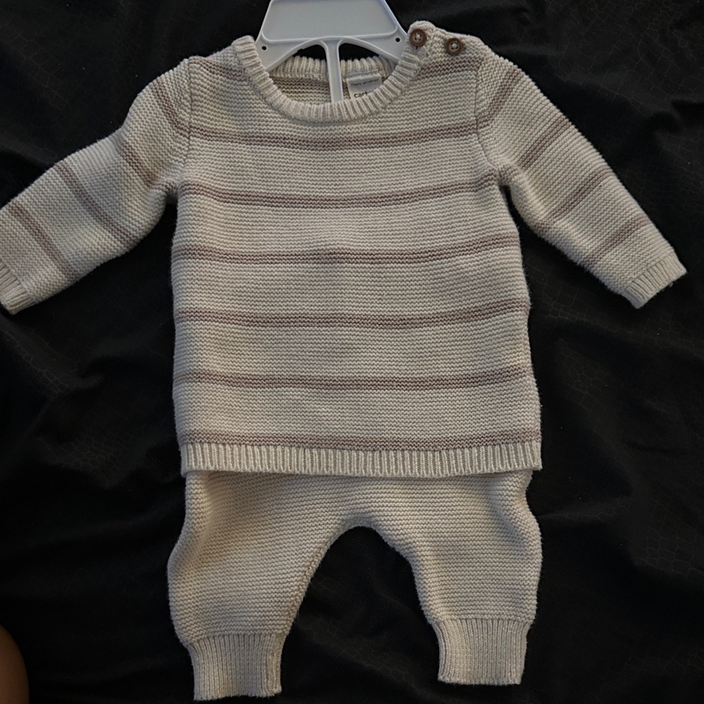 Carter's Cream and Gray Striped Kids Matching Set
